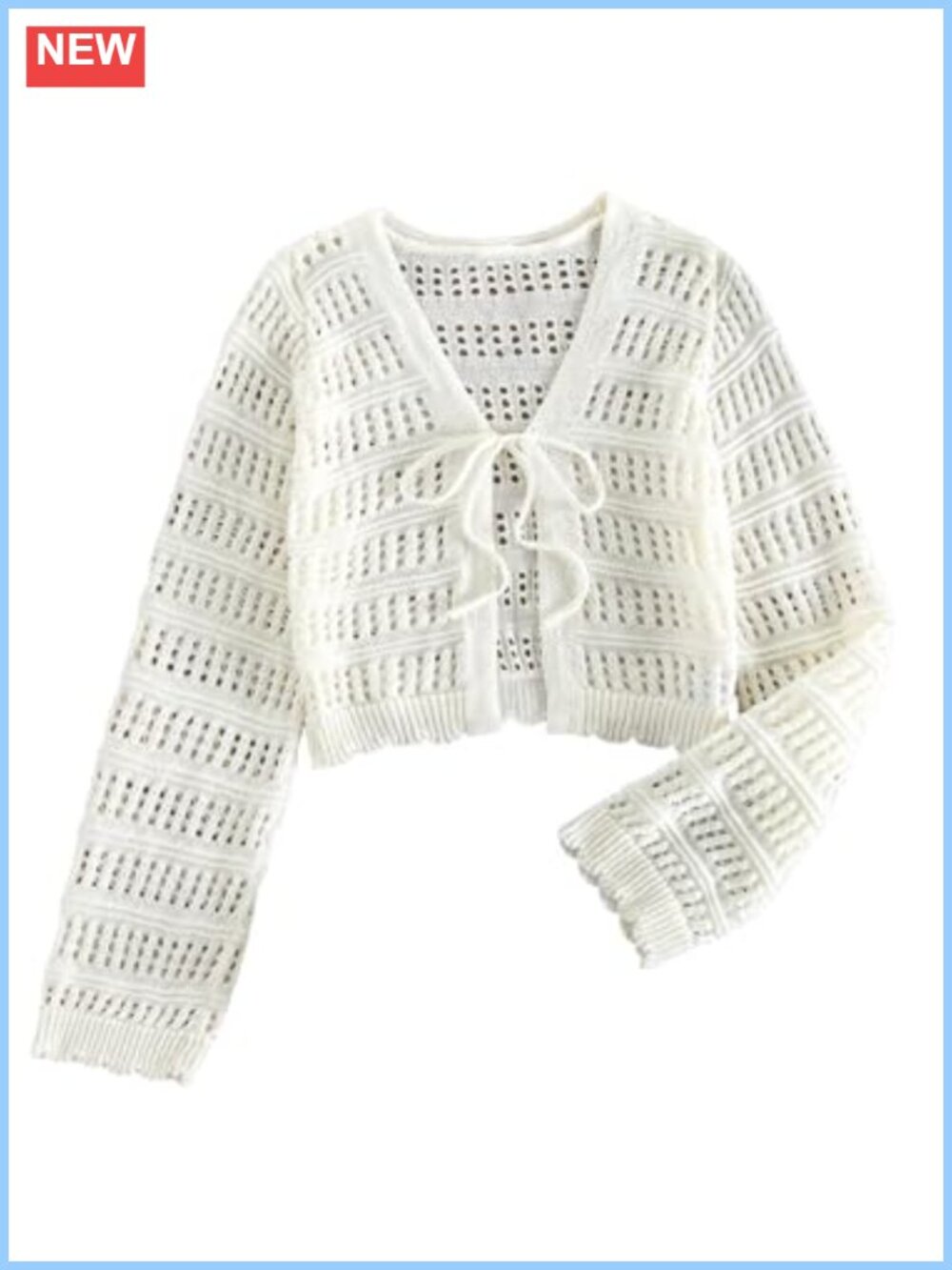 Women's Crochet Knit Tie Front Cardigan Crop Top Boho Beach Cover Up